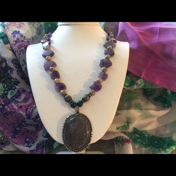 Hand Made Jewelry - Genuine Chevron Amethyst & Picasso Jasper Necklace